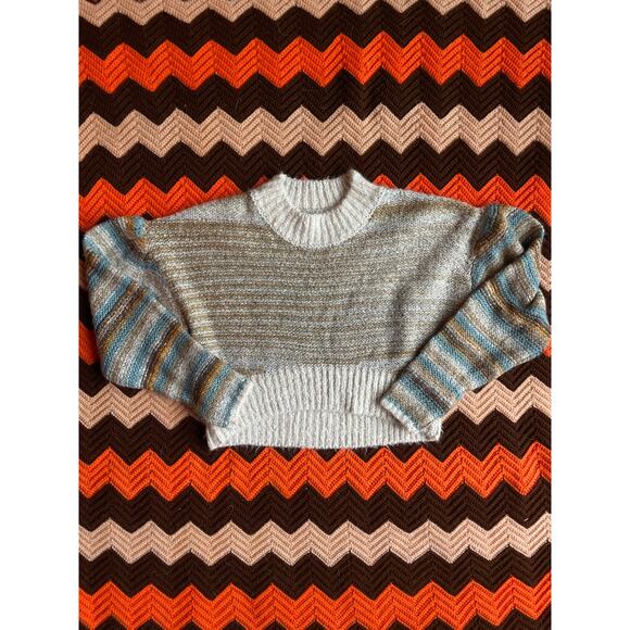Urban Outfitters Lennon Puff Sleeve Knit Cropped Sweater sz XS - Picture 1 of 7